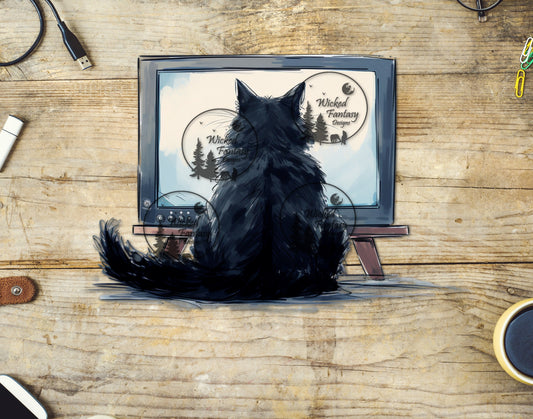 UVDTF Cat with TV Sketch