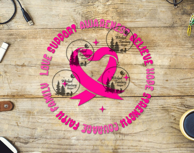 UVDTF Love Support Awareness Believe Hope Breast Cancer Awareness Ribbon 1pc