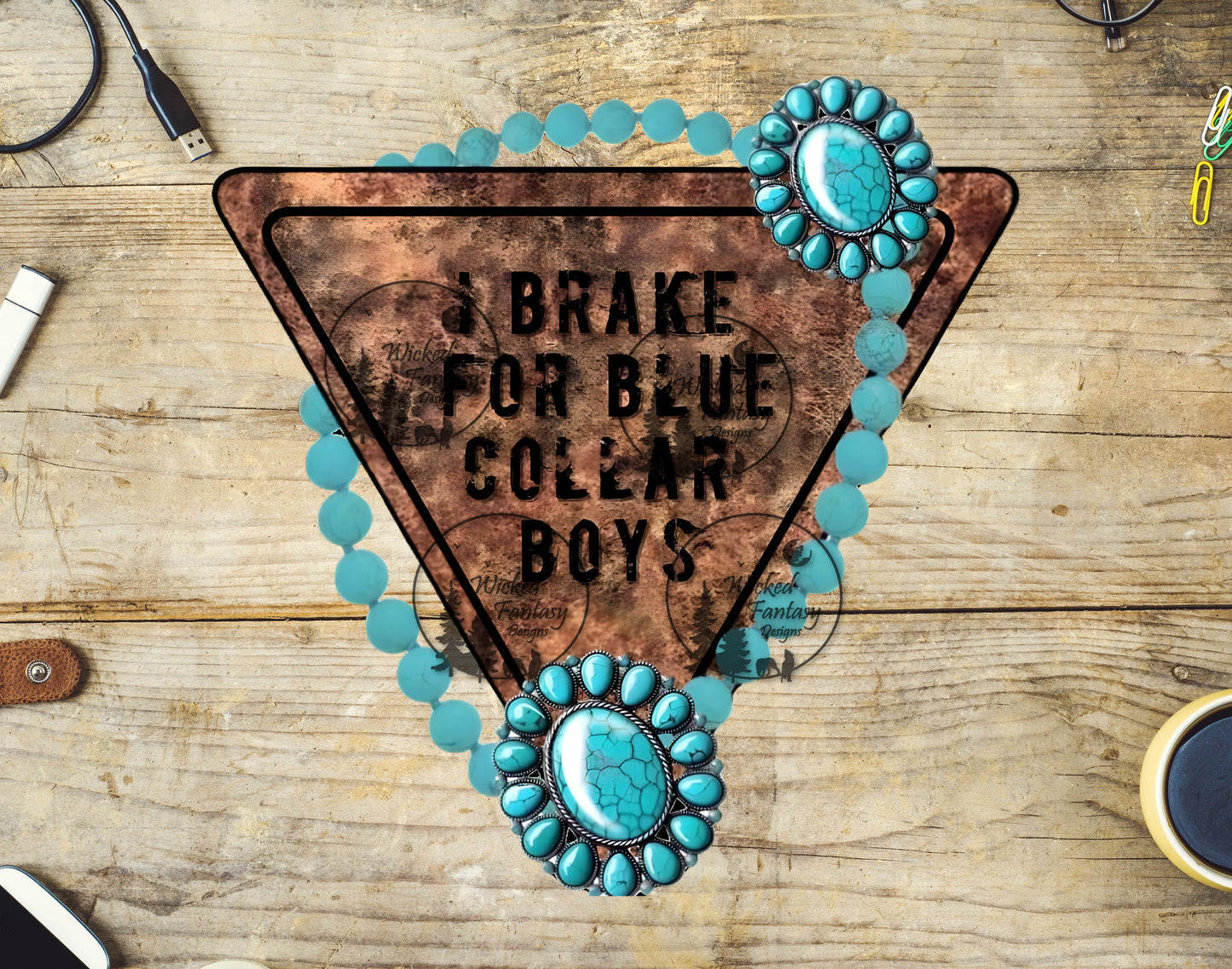 UVDTF I Break for Blue Collar Boys Turquoise Concho