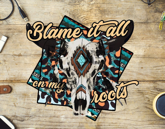 UVDTF Blame it on My Roots Teal and Orange Cow Skull