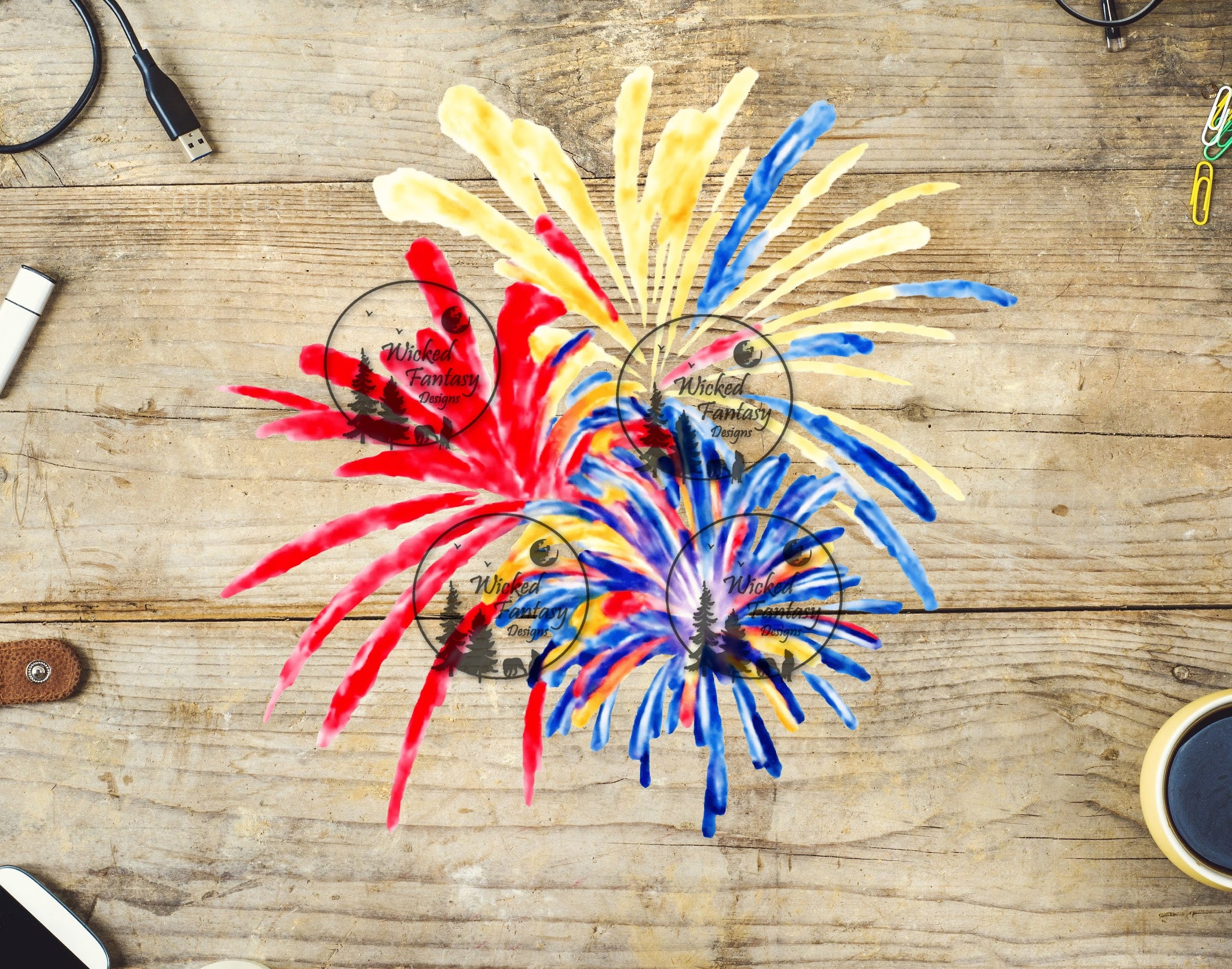 Basic Firwork UVDTF Fireworks Yellow Red Blue – Wicked Fantasy Designs