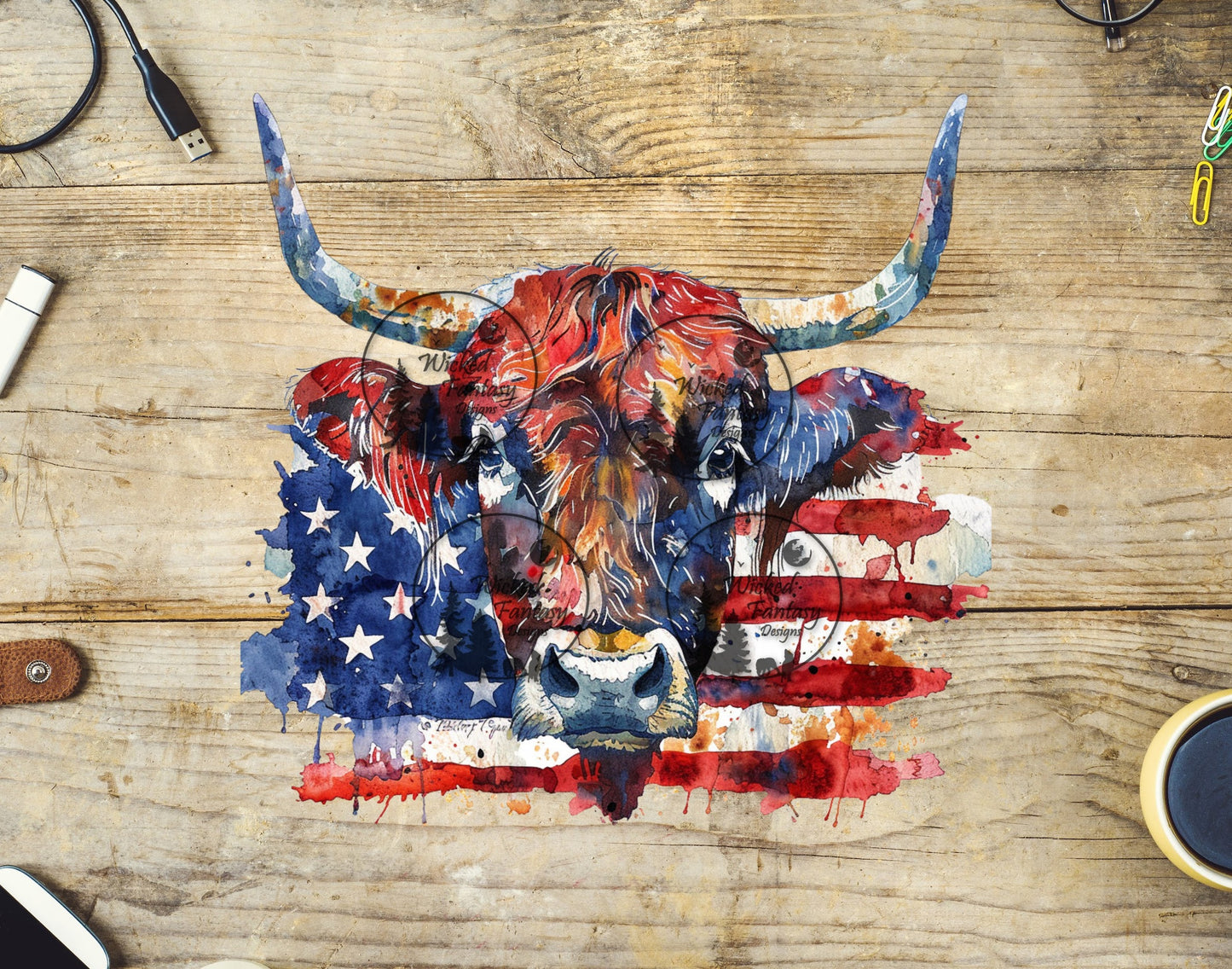 UVDTF Cow with American Flag