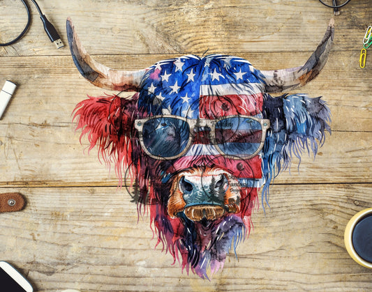 UVDTF Highland Cow with Sunglasses Flag