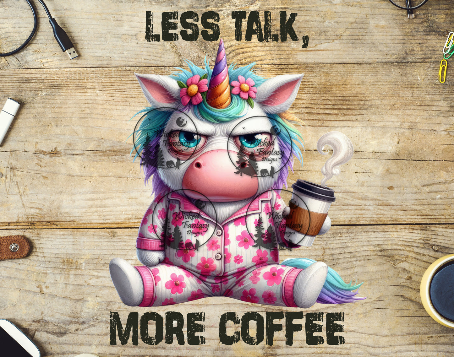 UVDTF Less Talk More Coffee Funny Unicorn