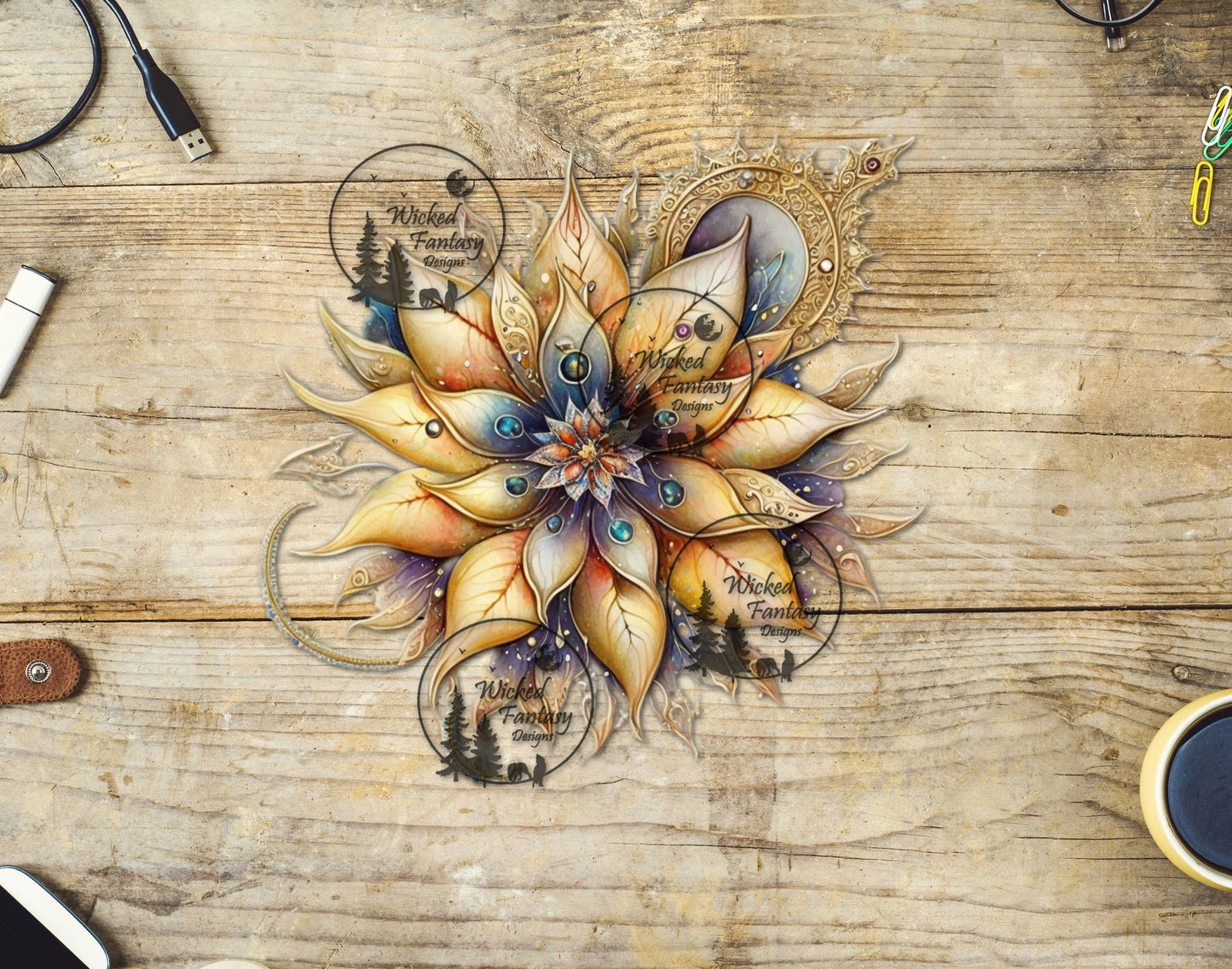 UVDTF Yellow Steampunk Flower