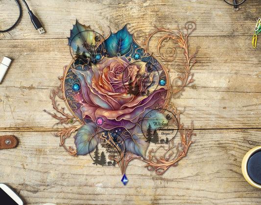 UVDTF Coral and Teal Steampunk Rose
