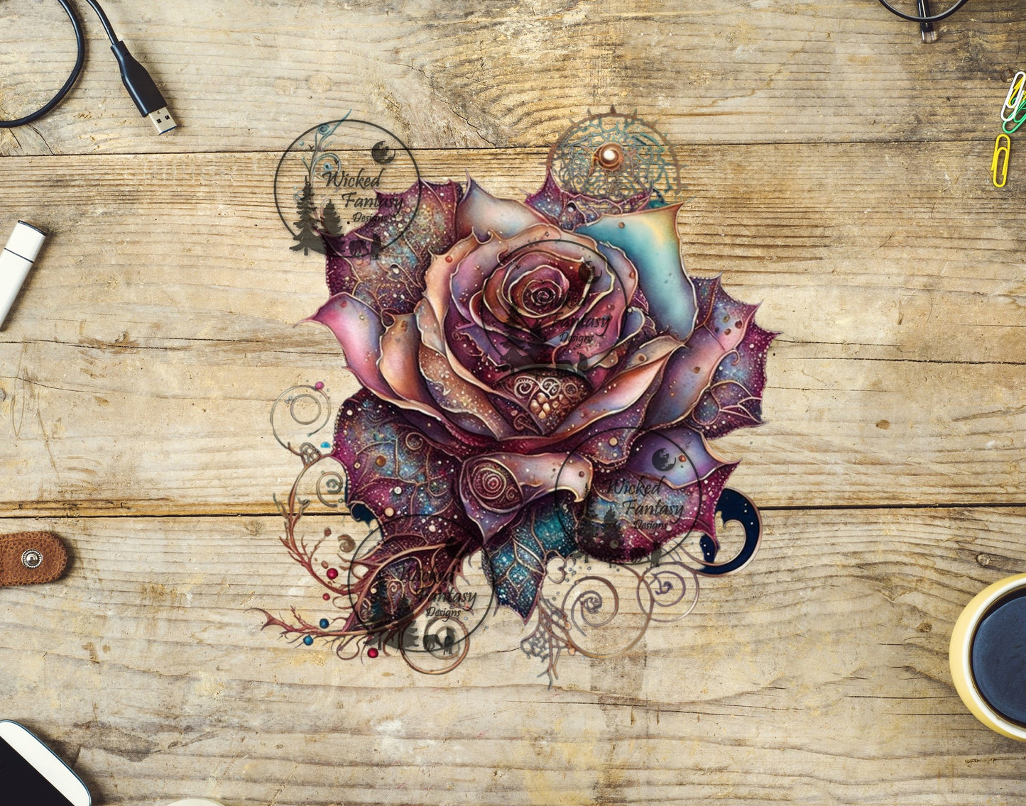 UVDTF Magenta Steampunk Rose