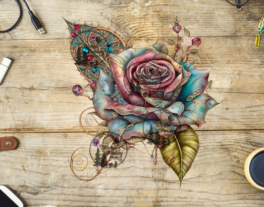 UVDTF Teal and Pink Steampunk Rose