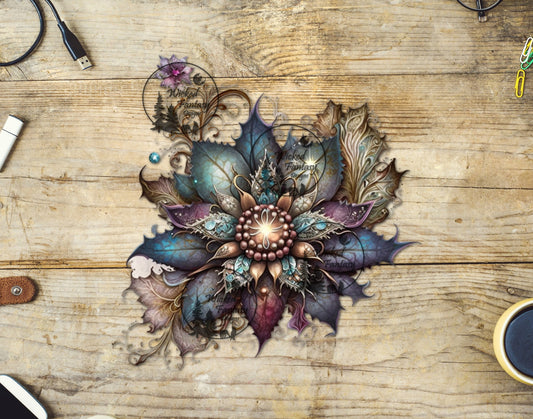 UVDTF Teal and Purple Steampunk Flower