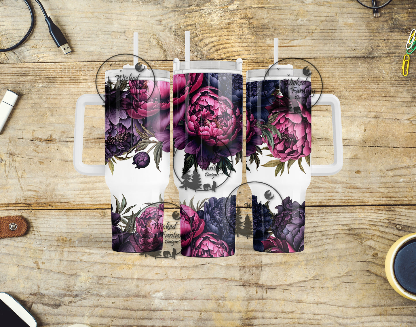 UVDTF Decal Element 40oz Tumbler Wrap Purple Mauve Black Flowers