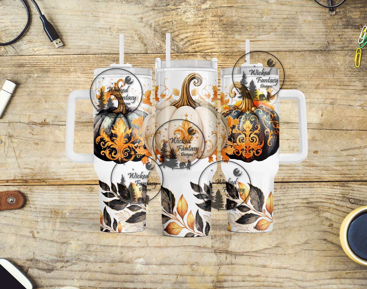 UVDTF Decal Element 40oz Tumbler Wrap Filagree Pumpkins