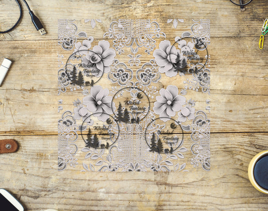 UVDTF Decal Sheet Cool Light Grey Floral Lace 10"x10"