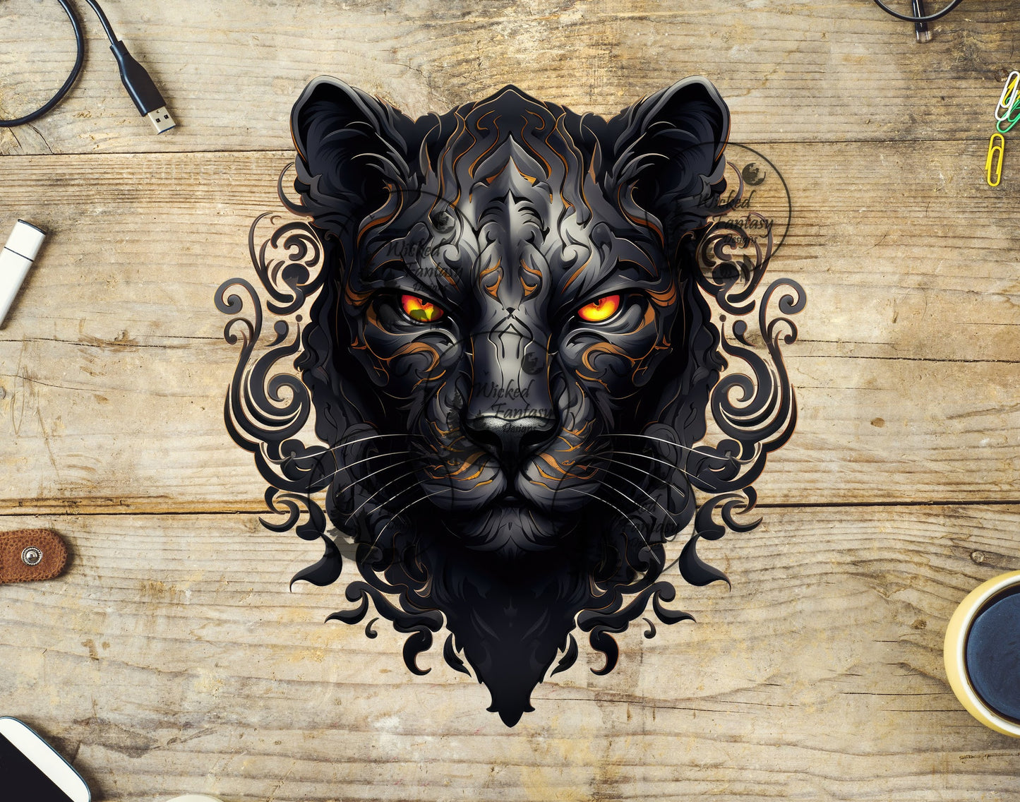 UVDTF Glowing Black Leopard with Filagree