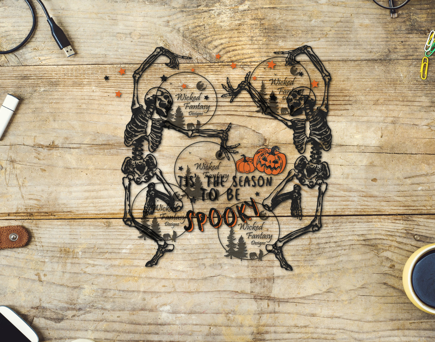 UVDTF Decal Spooky Season Dancing Skeletons Jackolantern Halloween Transparent Background sticker 1pc