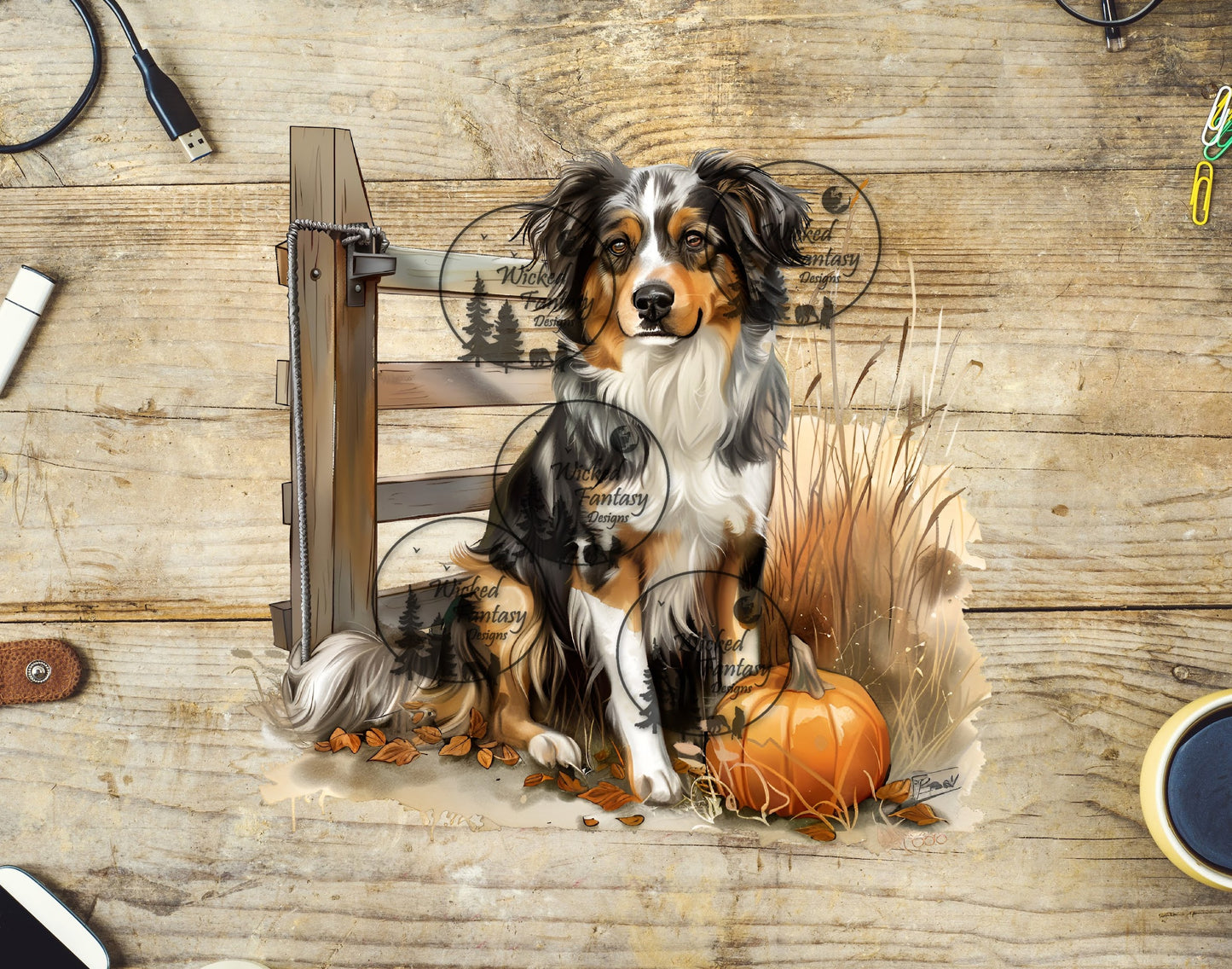 UVDTF Australian Shepherd and Pumpkin