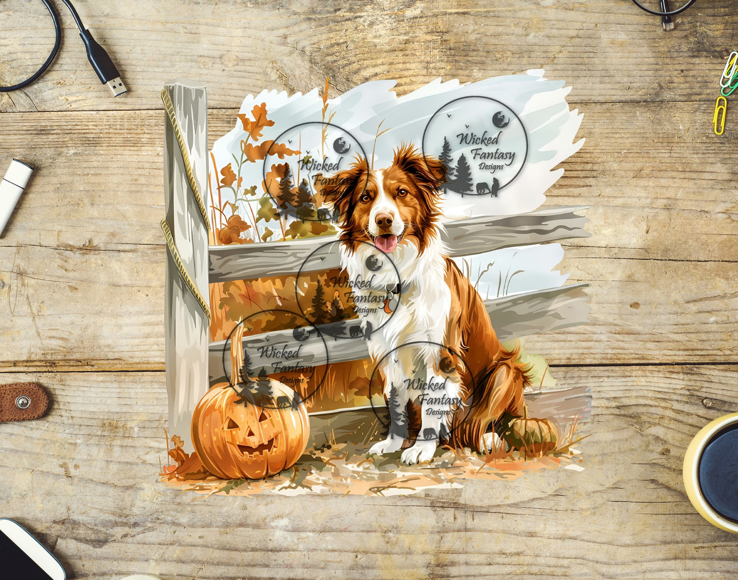 UVDTF Border Collie and Jack O Lantern