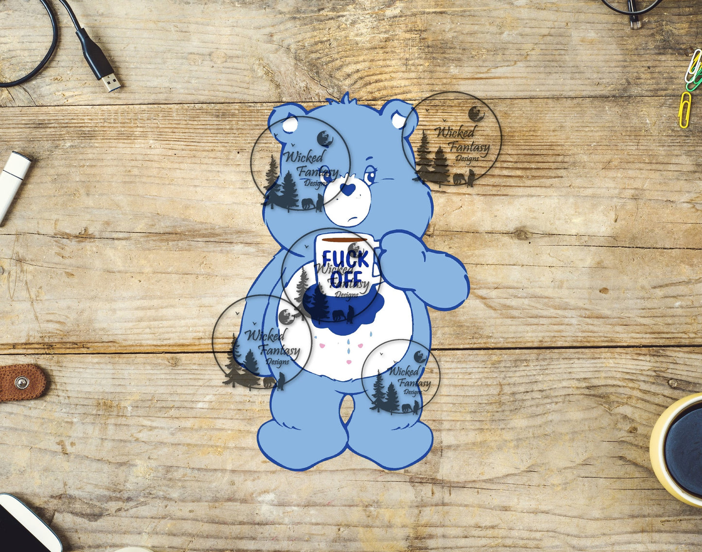 UVDTF F* off Blue Swear Bear with Mug