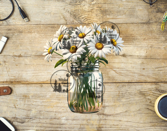 UVDTF Mason Jar of Daisies