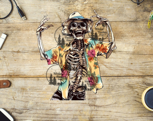 UVDTF Skeleton in Hawaiian Shirt