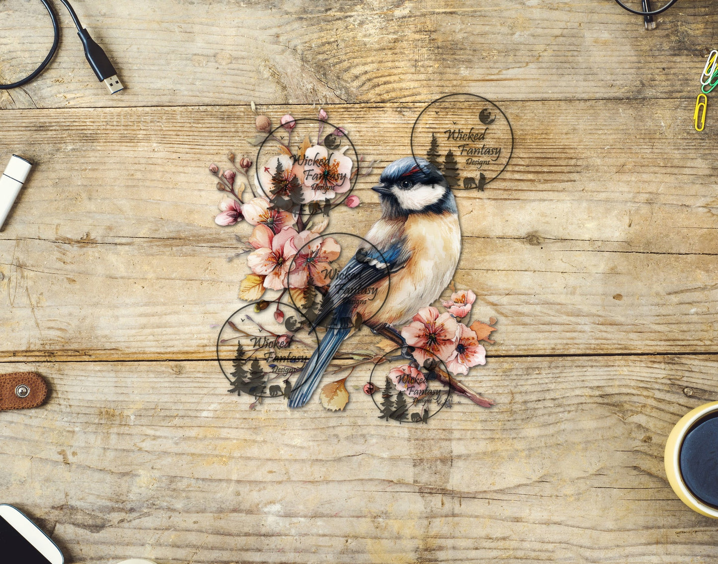 UVDTF Blue Jay in the Cherry Blossoms