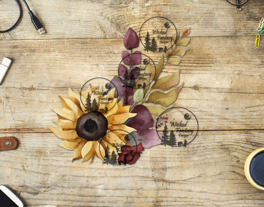 UVDTF Sunflower and Burgundy Leaves
