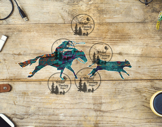 UVDTF Teal Roping and Rider Horse Silhouette