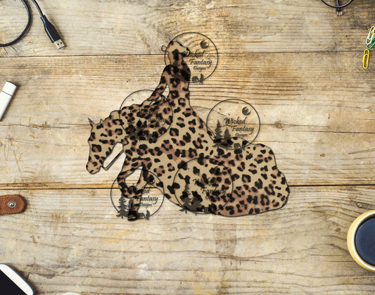 UVDTF Reining Horse Stopping Silhouette Leopard Print