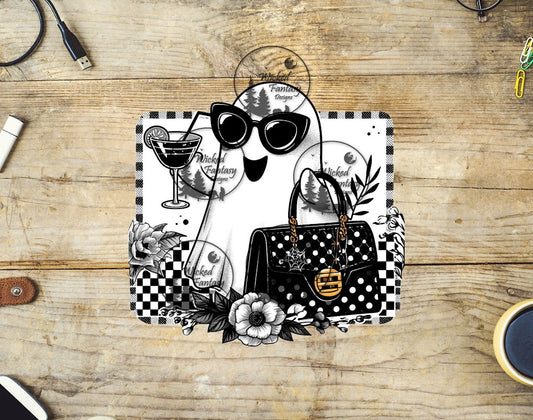 UVDTF Cute Happy Ghost with Sunglasses Flowers Bag and Drink