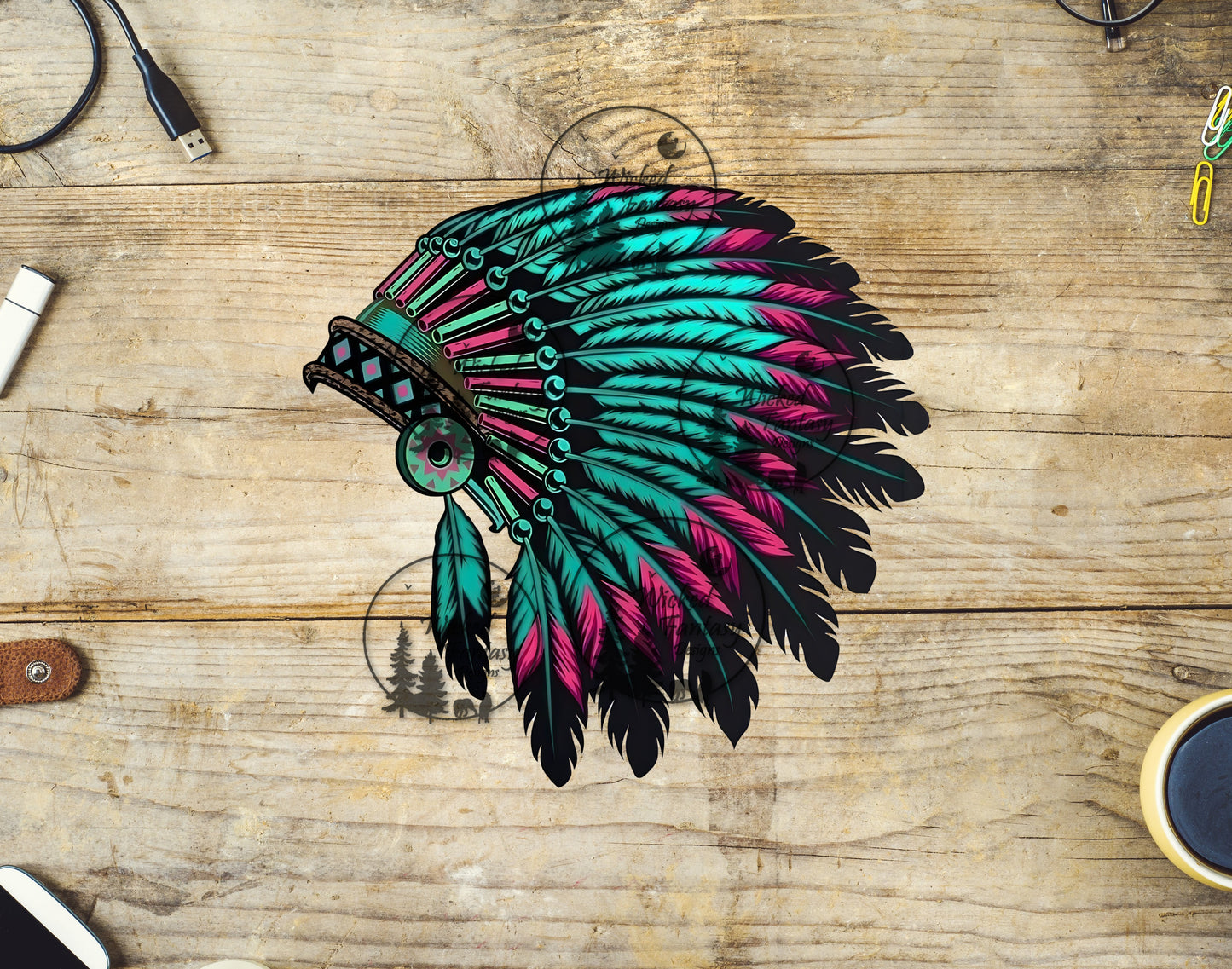 UVDTF Teal Pink Native Headdress