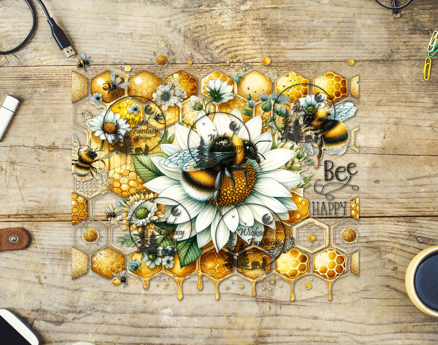 UVDTF Bees and Honeycomb 20oz 30oz 10"x10"