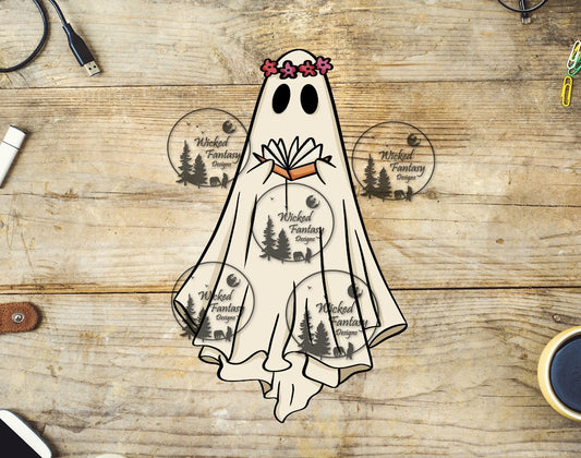 UVDTF Ghost with a Flower Crown and Book