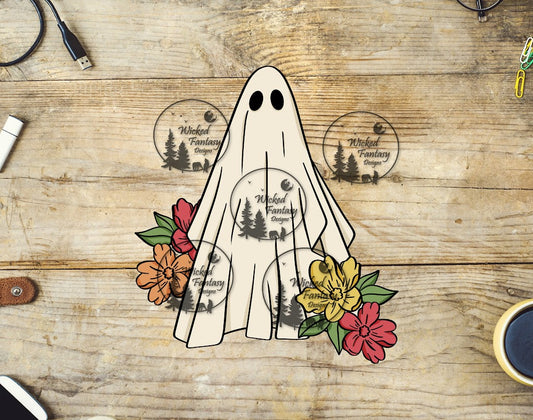 UVDTF Ghost With Four Colorful Flowers