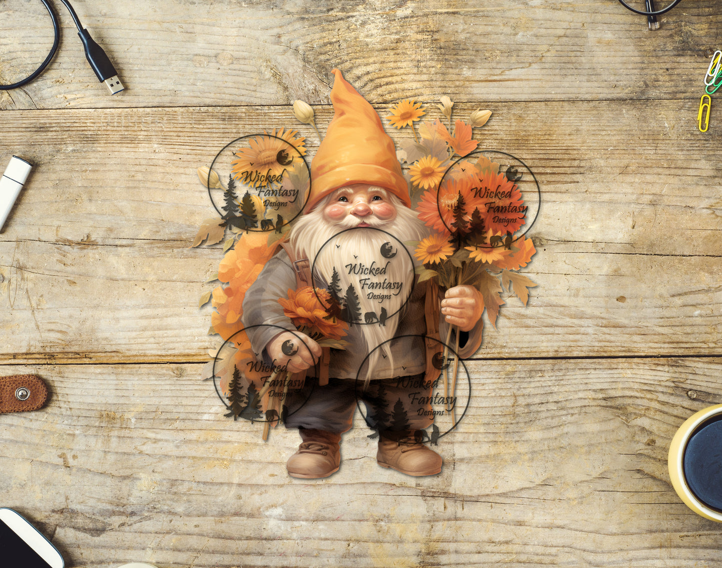 UVDTF Gnome with Orange Flowers