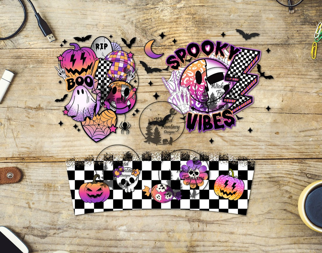 UVDTF Spooky Vibes Purple Orange Retro Wrap Element 40oz 16oz