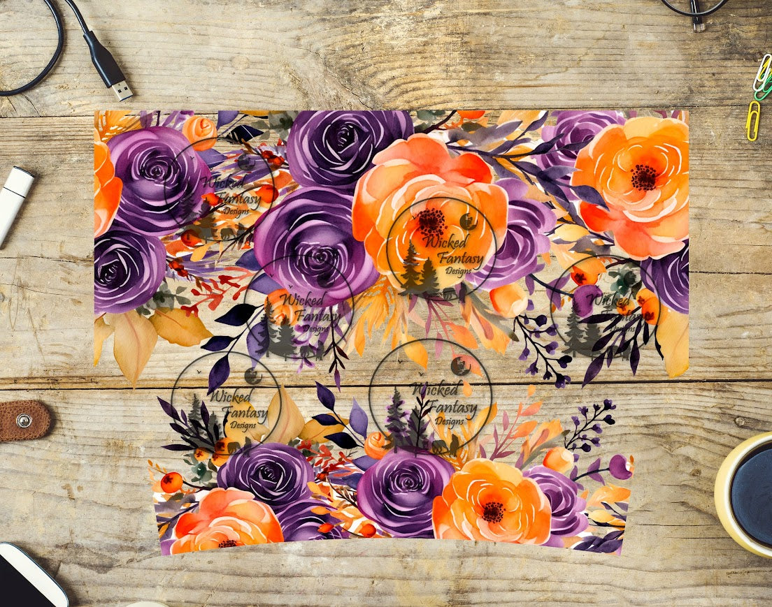 UVDTF Purple and Orange Painted Flowers Wrap Element 40oz 16oz