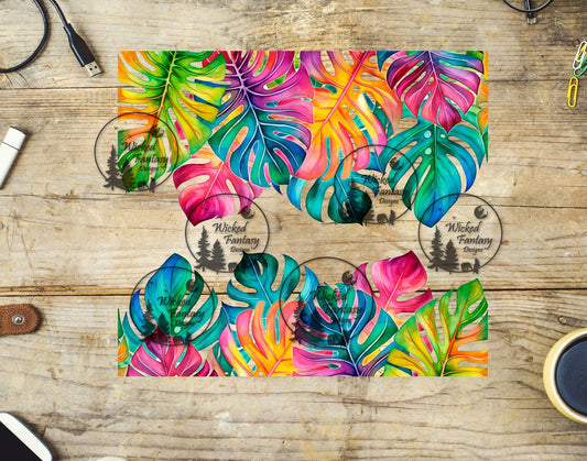 UVDTF Rainbow Tropical Leaves Wrap 20oz 30oz Element