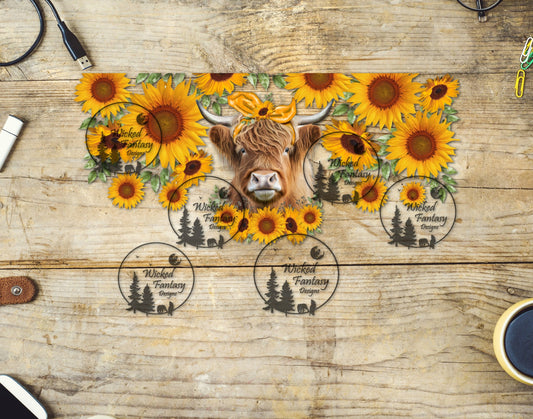 UVDTF Highland Cow and Sunflowers 16oz 40oz Tumbler Wrap Element