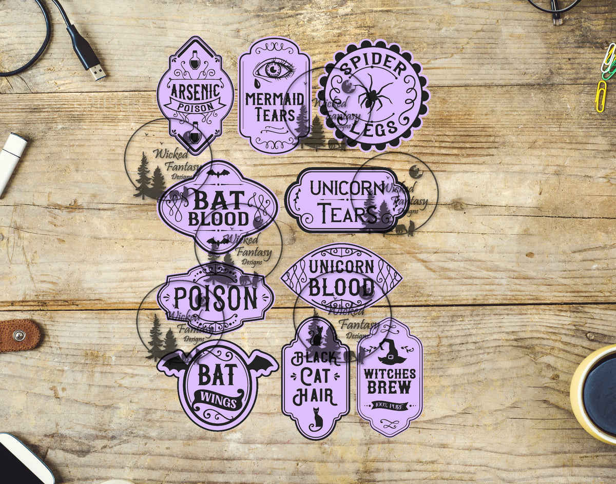 Wicked Elixir Labels UVDTF Decal Faux Potion Labels Lavender – Wicked Fantasy Designs
