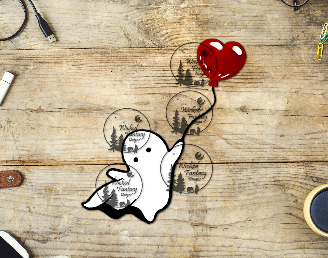 UVDTF Ghost Floating with Heart Balloon