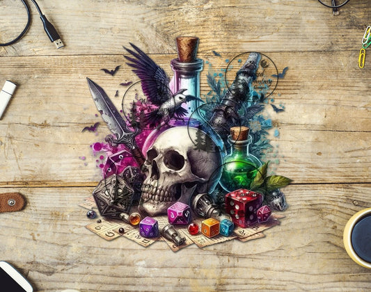 UVDTF Witch Supplies Skull Dice Cards Potion