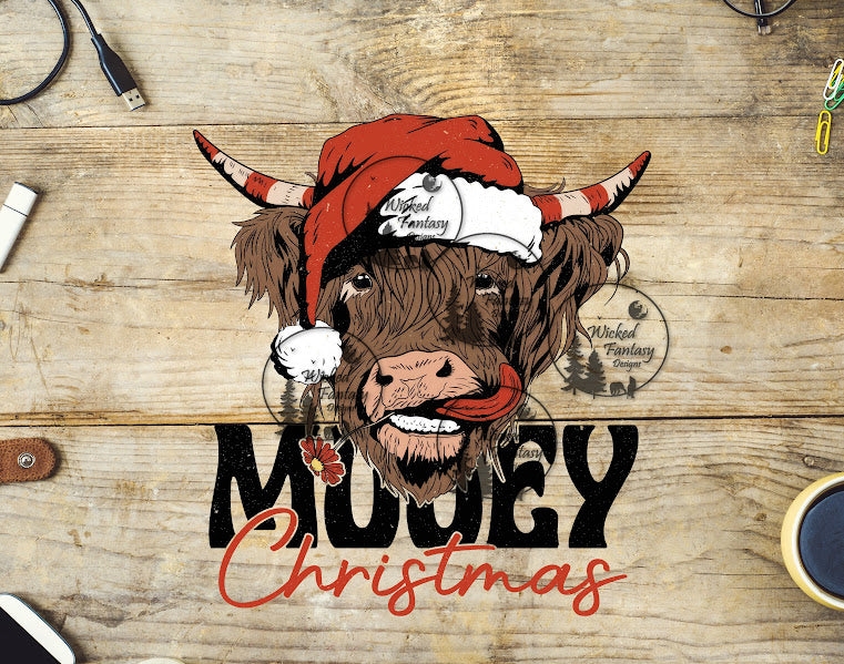 UVDTF Mooey Christmas Highland Cow Santa Hat