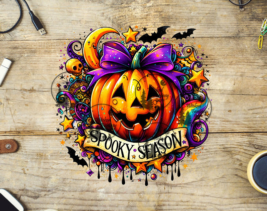 UVDTF Spooky Season Jack O' Lantern Cute Purple Bowtie Bats