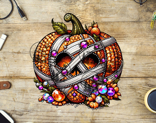 UVDTF Bedazzled Jack O' Lantern Pumpkin Mummy Wraps Gems