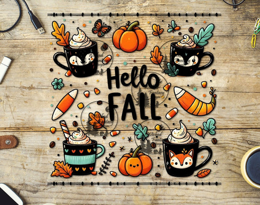 UVDTF Hello Fall Coffee Mugs with Pumpkins and Leaves Element 10"x10"