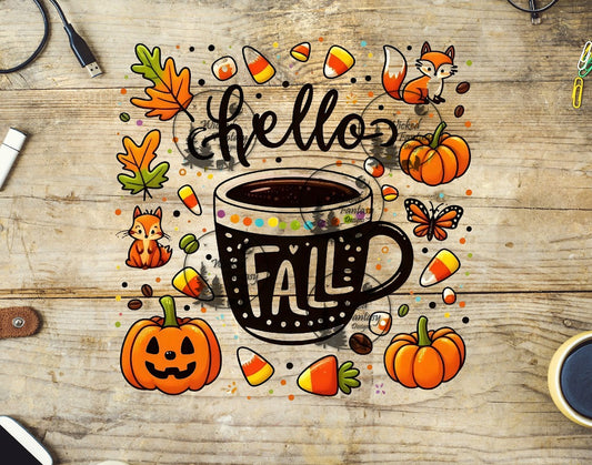 UVDTF Hello Fall Cute Squirrel Candy Corn and Coffee Element 10"x10"