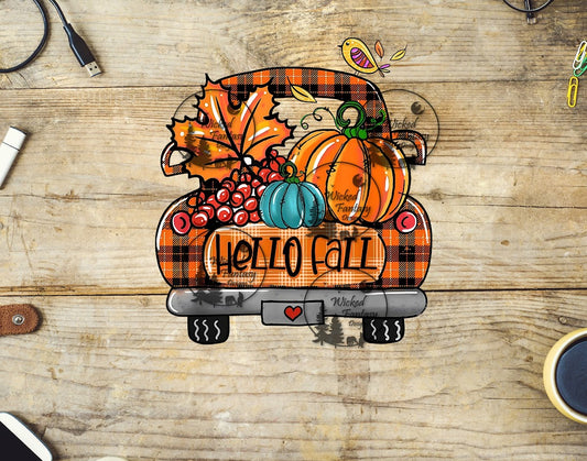 UVDTF Hello Fall Plaid Orange Vintage Truck