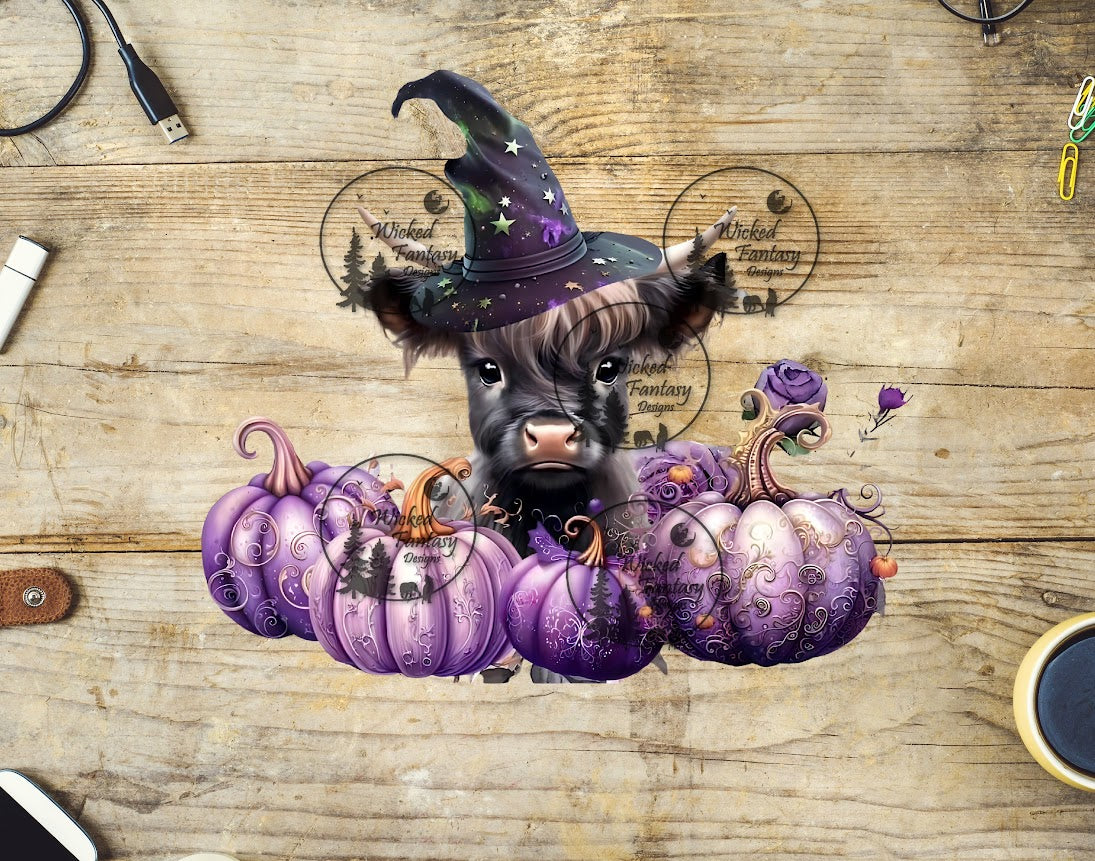 UVDTF Black Calf with Witches Hat and Purple Pumpkins