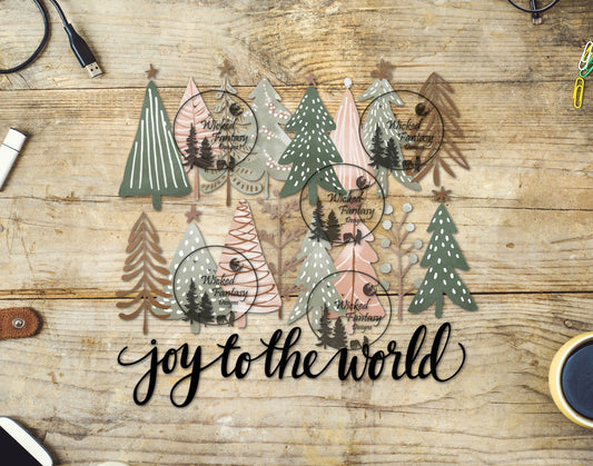 UVDTF Joy to the World Pink and Sage Tree Elements 6"x7"