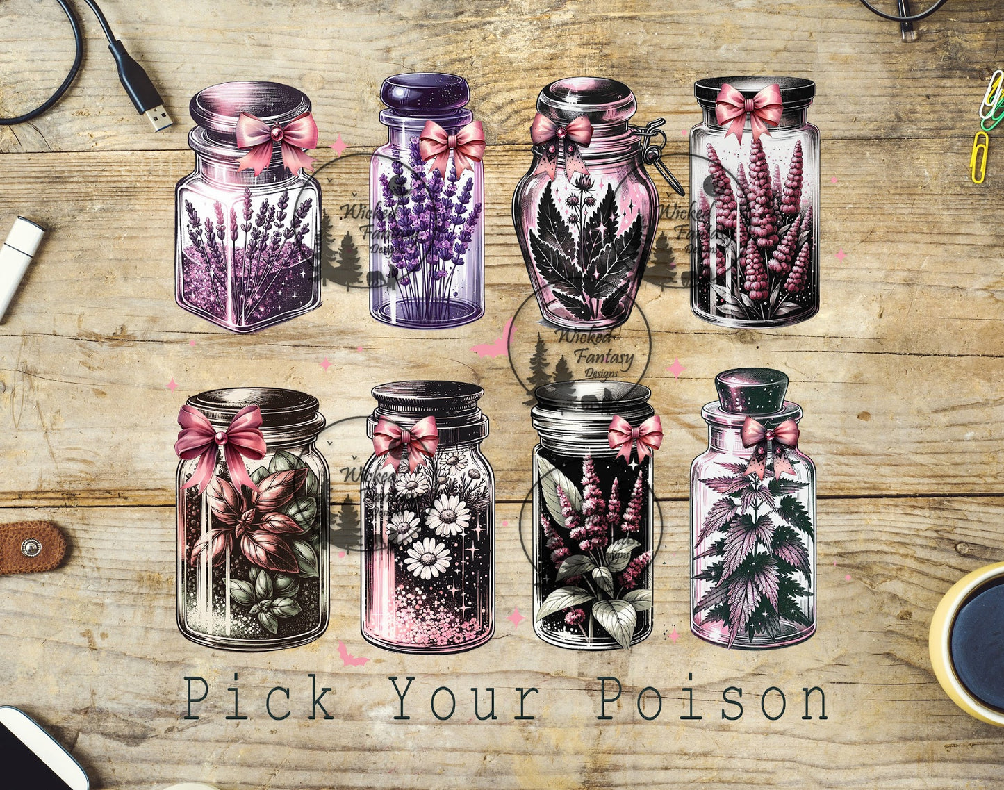 UVDTF Pick Your Poison Tincture Jars Elements 6"x7"