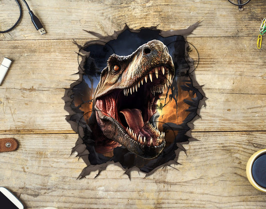 UVDTF T-Rex Roaring through Broken Hole